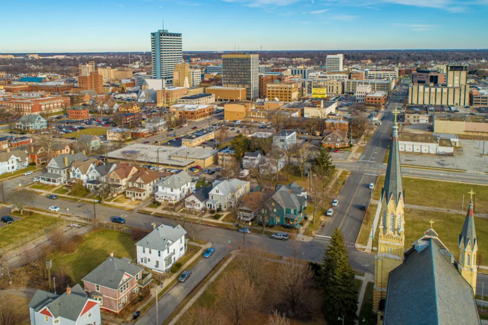 Aerial view of South Bend, Indiana